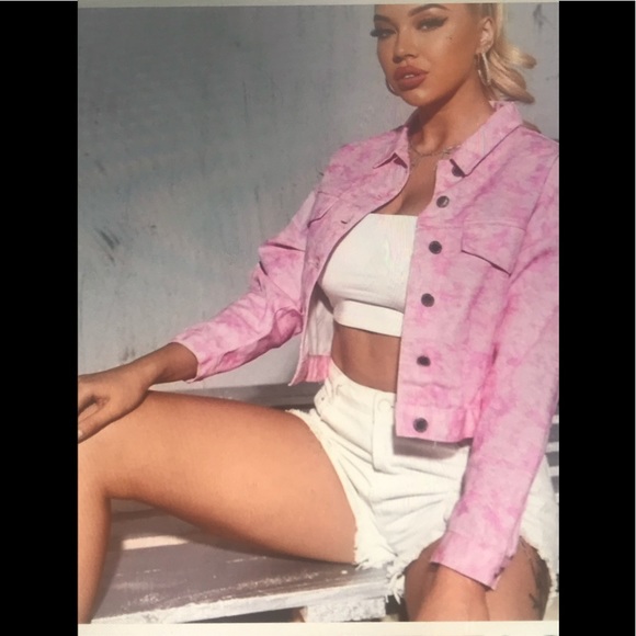 🫐 Pink tie dye denim cropped jacket - Picture 2 of 6